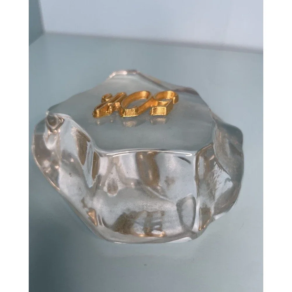 1986 MCM 24k Gold 50th Anniversary Paperweight | Art Deco Glass Paperweight
